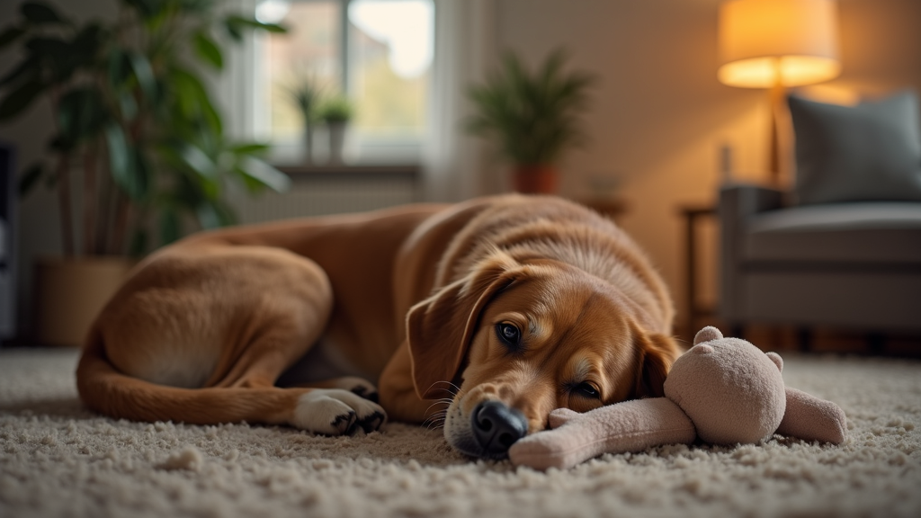 anxious dog with gentle comforting surroundings