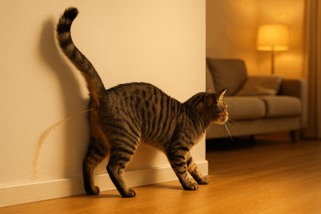 Cat marking vertical surface to claim territo